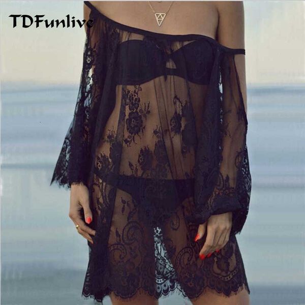 

tdfunlive saida de praia 2021 beach cover up pareo playa coverup dress vestido livre swimsuit wear swimwear lace women beachwear, White