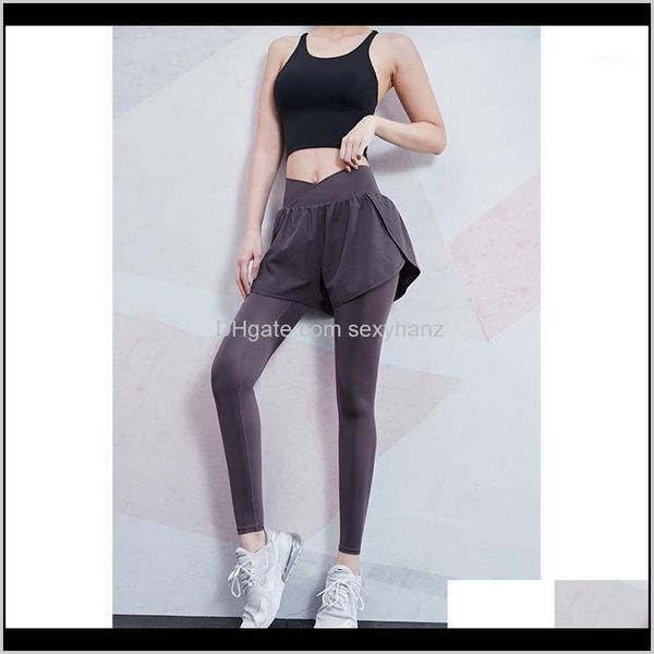 

& capris clothing apparel drop delivery 2021 womens gym pants high-waist-lift buttocks tight belly running training wear two fake sports pan, Black;white