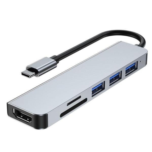 

hubs 6 in 1 docking station type c to 3 usb secure digital card tf -compatible charging hub expansion dock for phone pc