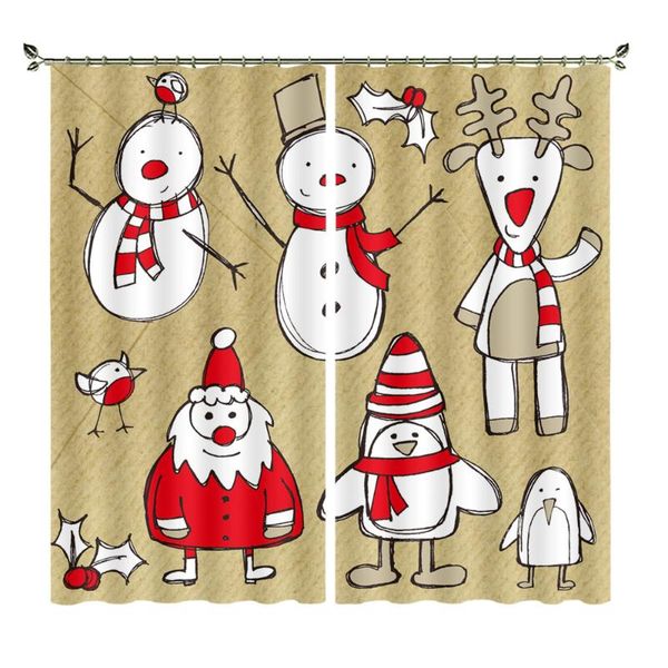 

curtain & drapes hand drawn snowman santa claus digital printed brushed shading custom curtains