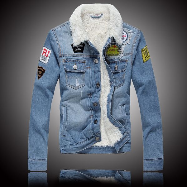 

ackets 2021 new winter men's plus thick trend denim korean style slim lapel lamb veet jacket, Black;brown