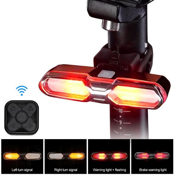 

bike lights smart rear light wireless remote control turning singal warning taillight 6 modes usb rechargeable cycling lamp