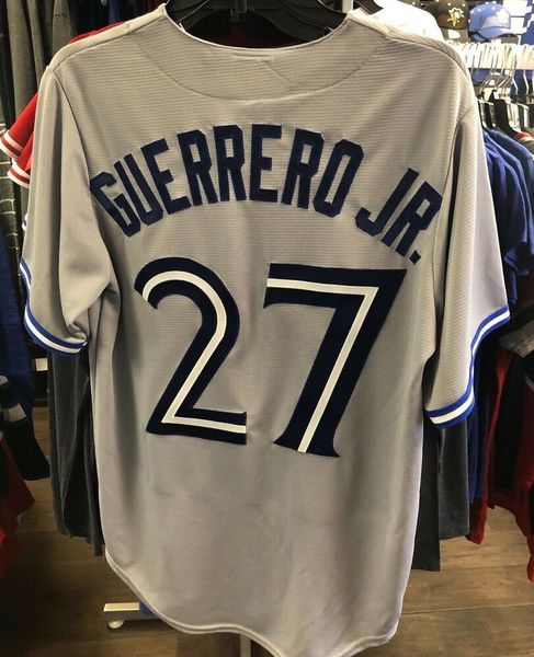 

custom vladimir guerrero jr grey jersey cool base road baseball men women kids youth baseball jersey, Black