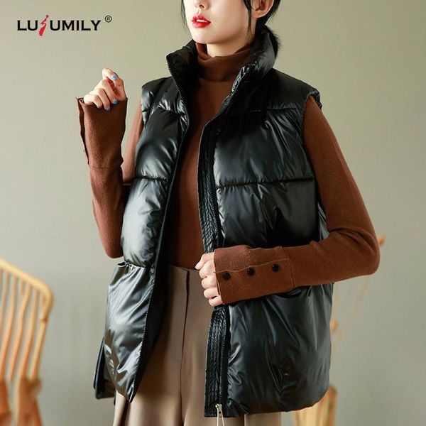 

women's vests lusumily women vest warm winter short waistcoat sleeveless jacket coat female cotton padded lightweight thick, Black;white