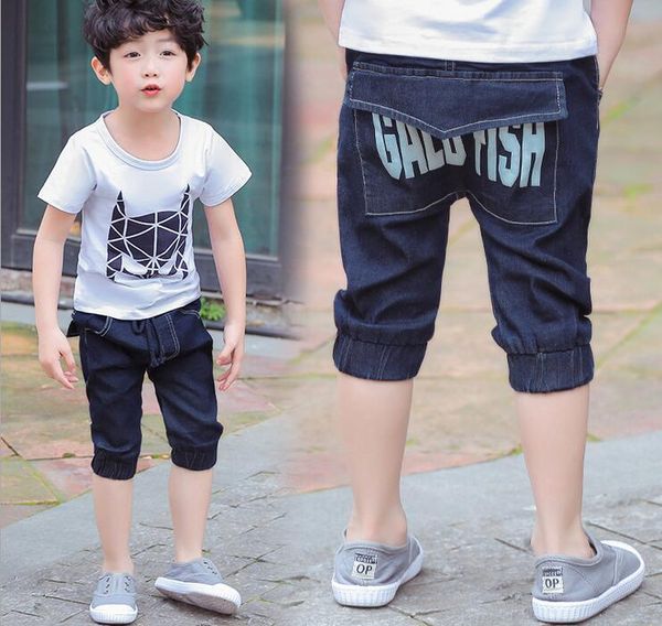 

jeans kids 2021 summer design dark blue letter print baby short pants boys shorts elegant denim elastic waist