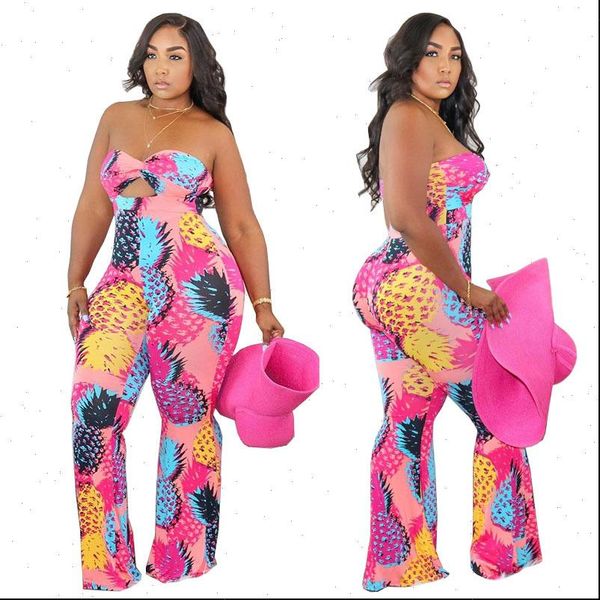 

arrivals colorful fruits print ladys womens rompers plus size strapless hollow out skinny backless clubwear romper, Black;white