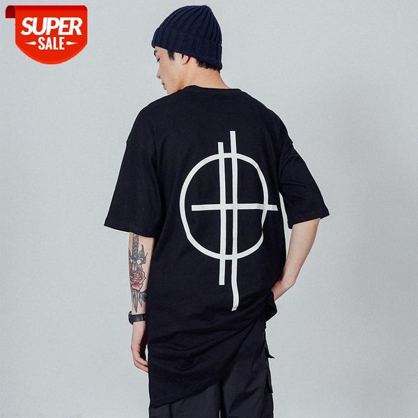 

geometric pattern printed short-sleeved t-shirt men's american loose round neck half-sleeve slit hem #oe1g, White;black