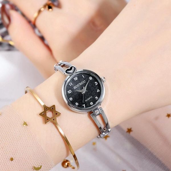 

ladies bracelet watch luxury fashion peach heart metal strap small quartz simple female chain clock wristwatches, Slivery;brown