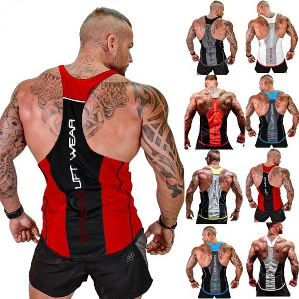 

running jerseys 2021 arrival fitness vest male sports leisure training elastic breathable men's bodybuilding tank, Black;blue