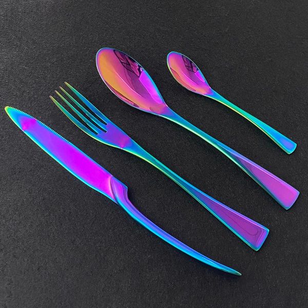 

western rainbow metal cutlery set fork knife spoon dinnerware stainless steel steak drop sets