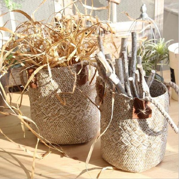 

decorative flowers & wreaths flower basket natural straw vase storage decorate artificial leur bouquet