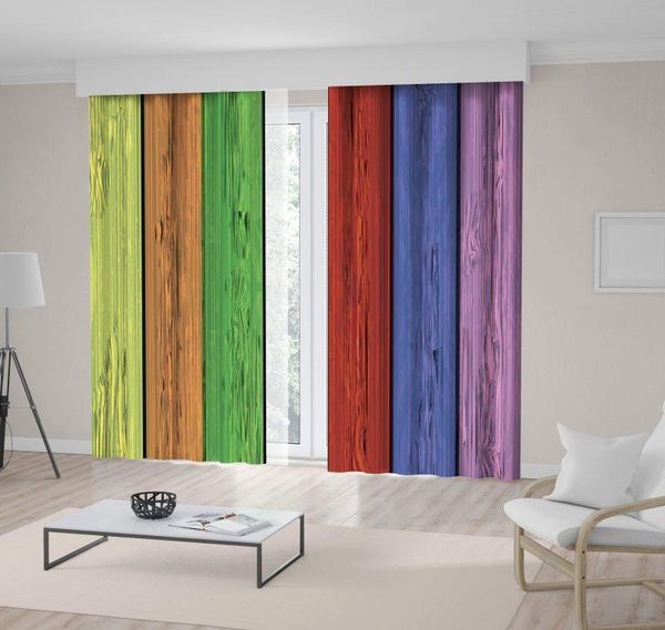 

curtain & drapes colorful wood wall with vertical panels vintage decorating print yellow brown green red blue pink