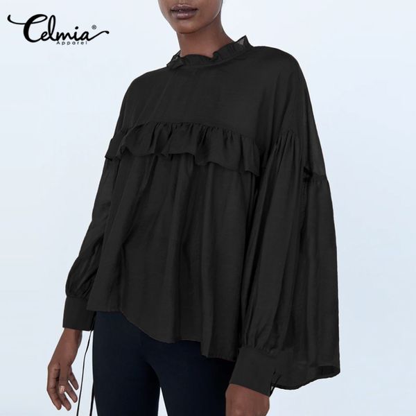 

blouses celmia women 2021 fashion blouses oversize long lantern sleeve elegant office blusas casual loose solid color 5xl, White