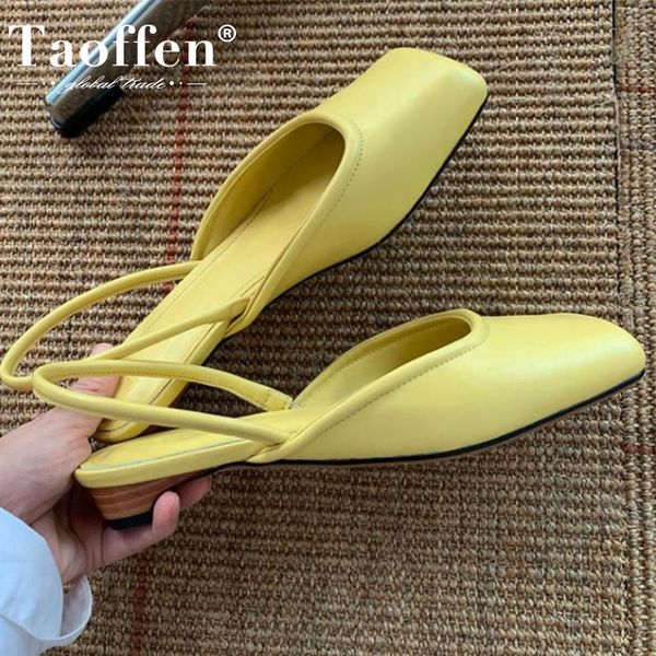 

sandals taoffen women real leather square toe summer shoes fashion slip on for dress casual ladies footwear size 34-40, Black