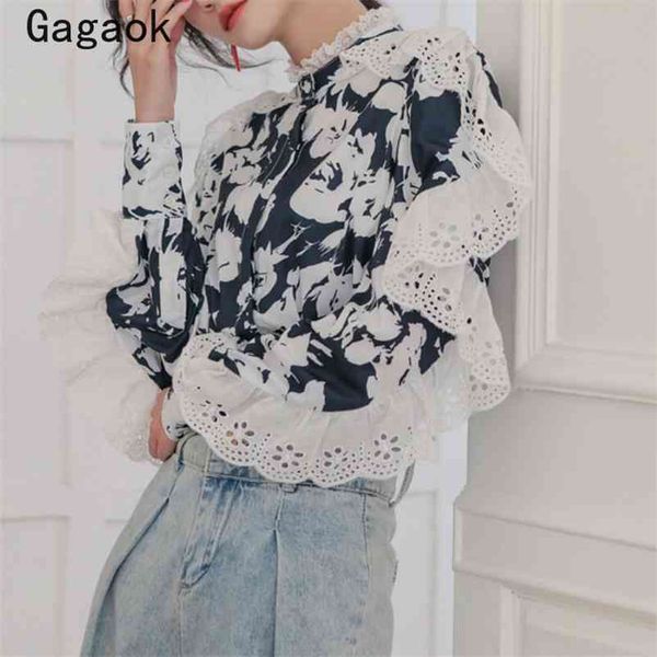 

women elegant blouse spring autumn stand batwing sleeve lace sweet loose shirts korean fashion wild blouses 210531, White