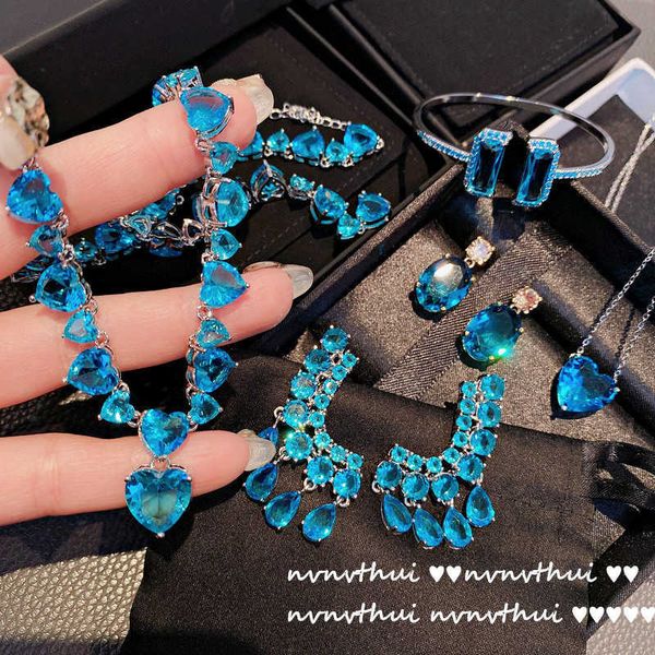 

oil painting blue love pendant zircon clavicle chain plated with 18k gold honey peach heart, Silver