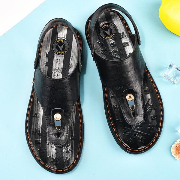 

slippers zandalias hombre sandel for men sandali uomo sandals summer shoes beach sandalias deportivas sandal de casa leather sport, Black
