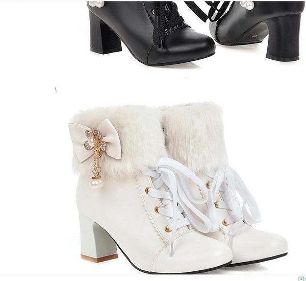 

women's boots in winter high coarse heel round head @6086, Black