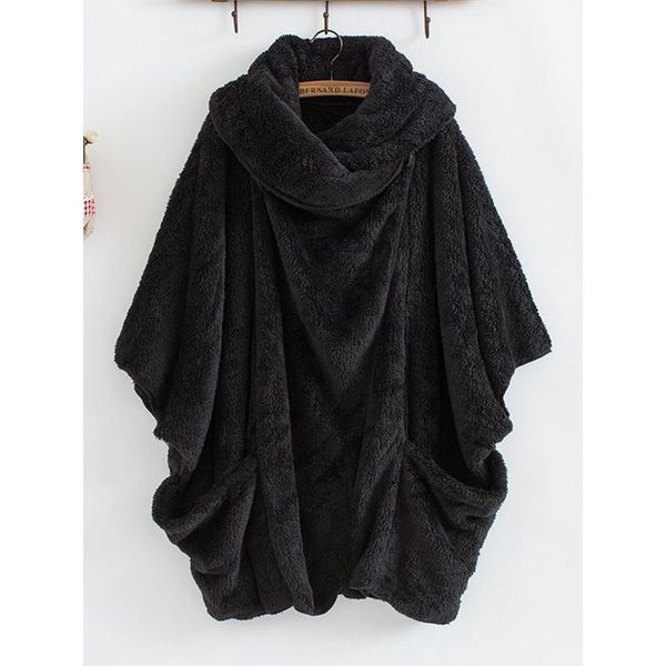 

women's jackets 2021 fashion autumn pure color long sleeve coat plush turtleneck bat cardigan jacket d191, Black;brown