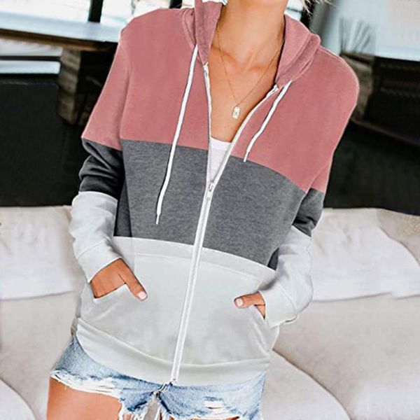 

women's hoodies & sweatshirts 2021 full zip hoodie long sleeve hooded sweatshirt pocket jacket aesthetic vintage sudaderas para mujer, Black