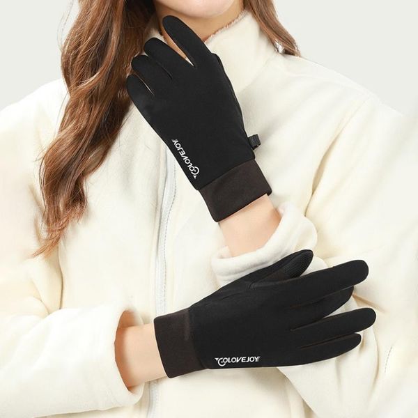 

sports gloves cycling non-slip touch screen women fall winter plus cashmere warm cold ski windproof waterproof, Black