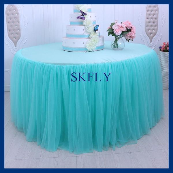 

5ft round drop 30'' tutu birthday wedding green tulle table cloth with top