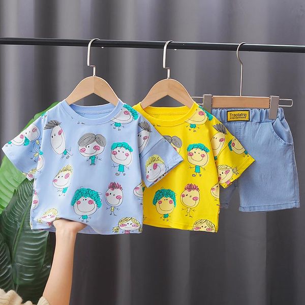 

baby clothing set for boys girls cute summer casual outfit children cartoon t-shirt denim shorts suits kids wearing 1-5 years sets, White