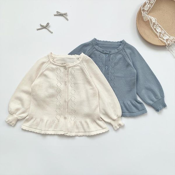 

toddler gilrs hollow out cotton cardigan baby spring summer autumn knitted clothes 6m 4y, Blue
