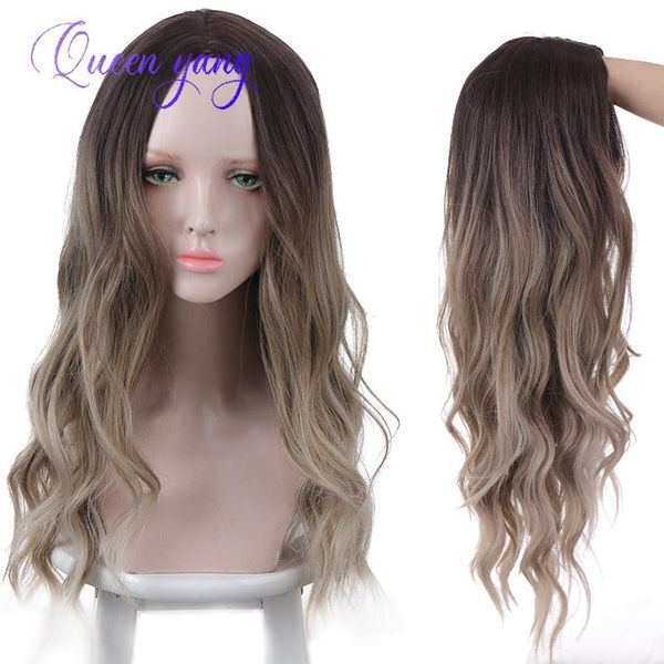 

synthetic wigs queenyang golden mid-section gradient wig dyed black headgear matte high temperature silk fashion ruili