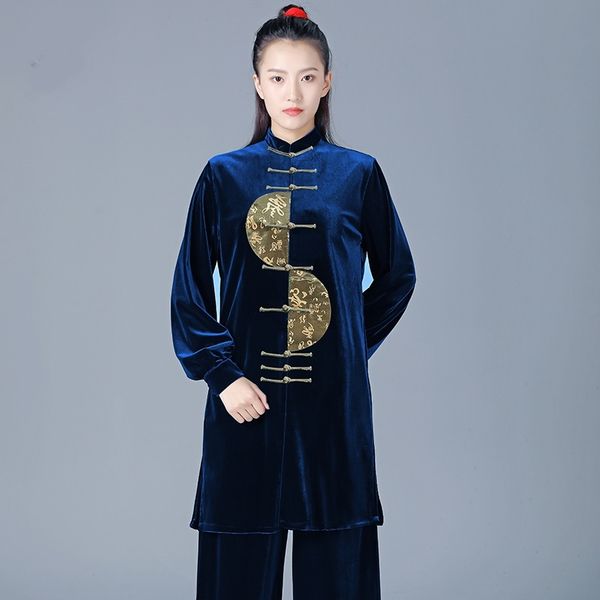 

women velvet thickened warm tai chi clothing kung fu suit martial art uniform morning exercise taiji wushu winter clothing 12434, Red