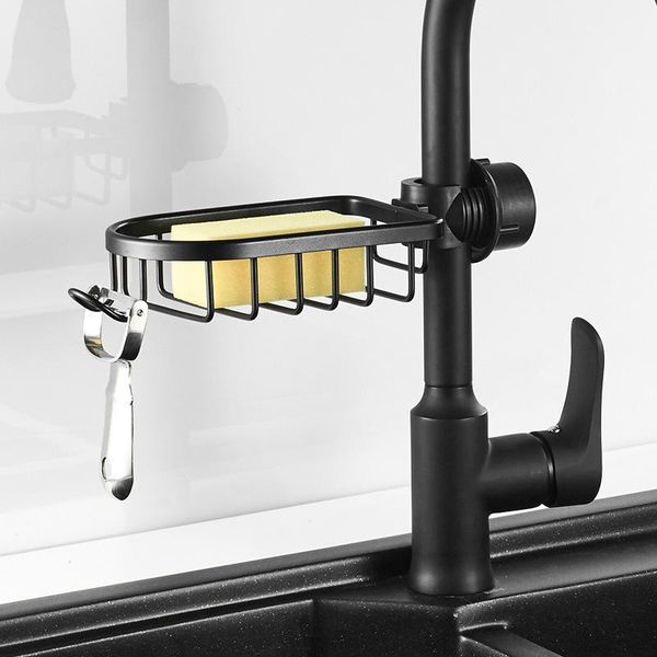 

adjustable hanging storage rack sponge soap holder drain sink kitchen faucet clip shelf bathroom organizer hooks & rails