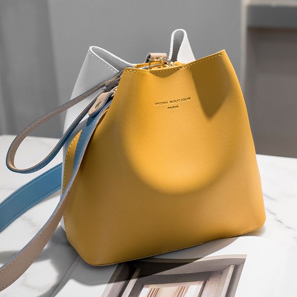 

2021 new pu leather handbags women bucket designer shoulder bags female fashion larger capacity yellow crossbody messenger bags