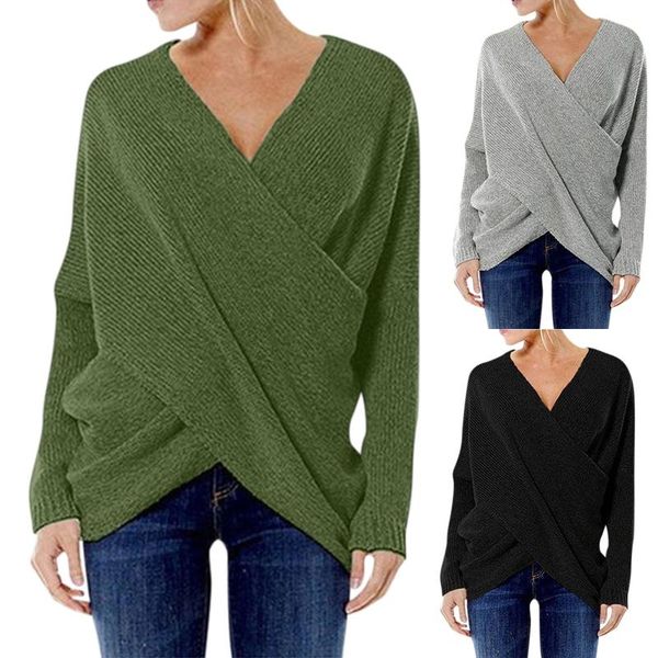 

women's sweaters cross v-neck sweater for women 2021 solid long sleeve party winter knitted pullover korean jersy mujer #g2, White;black