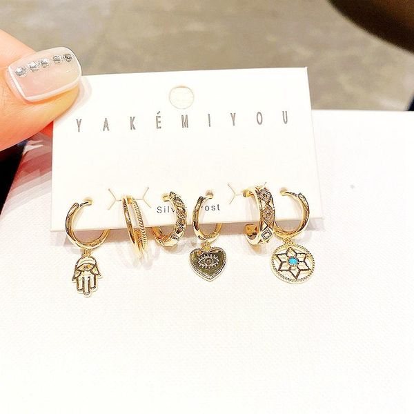 

dangle & chandelier trendy 6pcs mixed evil eye heart hamsa hand hanging earrings set for women gold color plated jewelry, Silver