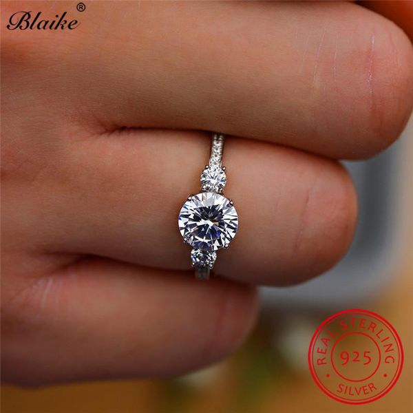 

cluster rings real 925 sterling silver ring wedding bands round white sapphire stone thin band zircon promise engagement for women, Golden;silver