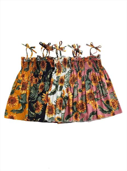 

summer kids girls sunflower print girl dresses sling ruffles large hem sleeveless lace up clothes, Red;yellow