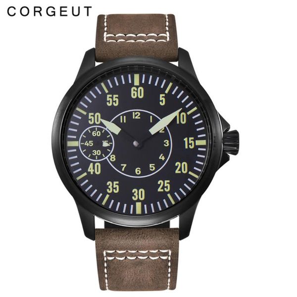 

wristwatches corgeut men's watch mark 9 automatic mechanical nh35 black dial luminous sports waterproof 2010c, Slivery;brown