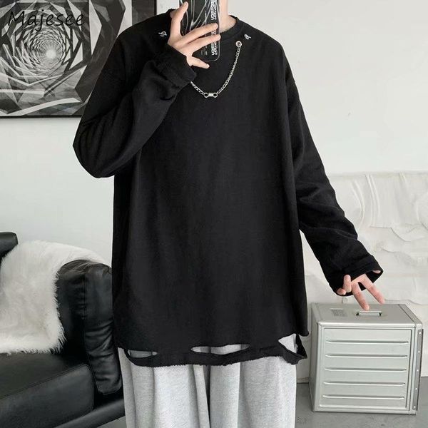 

men's hoodies & sweatshirts hole men harajuku ins fashion long sleeve solid no hat college slim fit high street chain handsome m-3xl, Black