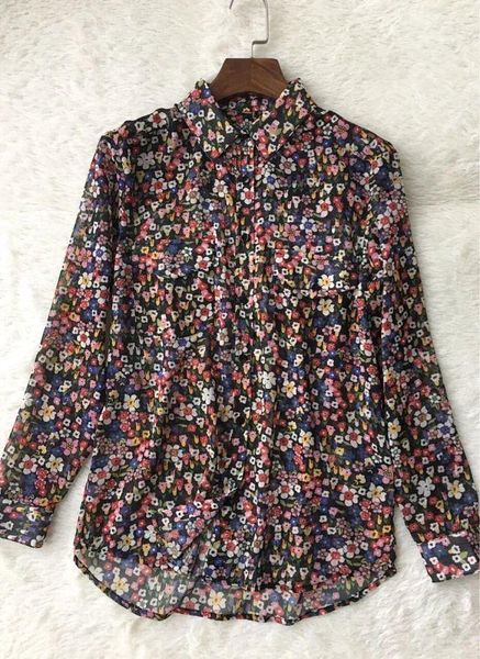 

women's blouses & shirts gold-line shirt, floral print, silver silk fabric, White