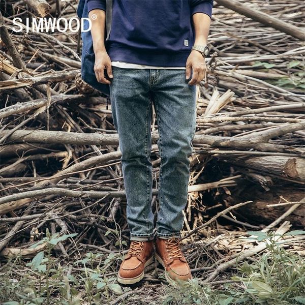 Simwood slim cônico ajuste retro jeans homens moda vintage clássico scratch denim calças de alta qualidade marca roupas sj130769 210319