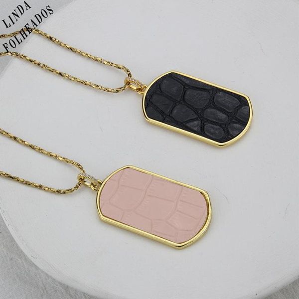 

pendant necklaces design crocodile pattern leather square card copper gold-plated hip-hop necklace jewelry gift, Silver