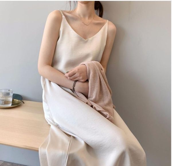 

spring summer women satin dress party luxury shiny sundress imitation silk casual dresses, Black;gray