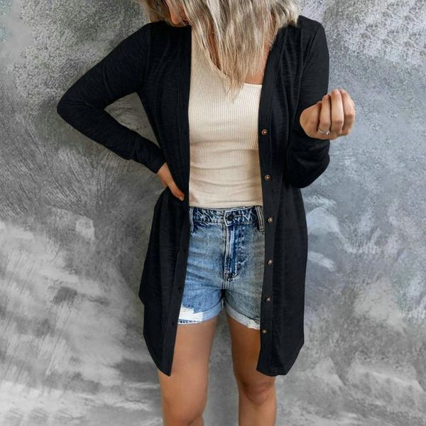 

women's knits & tees spring autumn solid color cardigan women thin long slim knitted casual coat outerwear basic button cardigans sleev, White