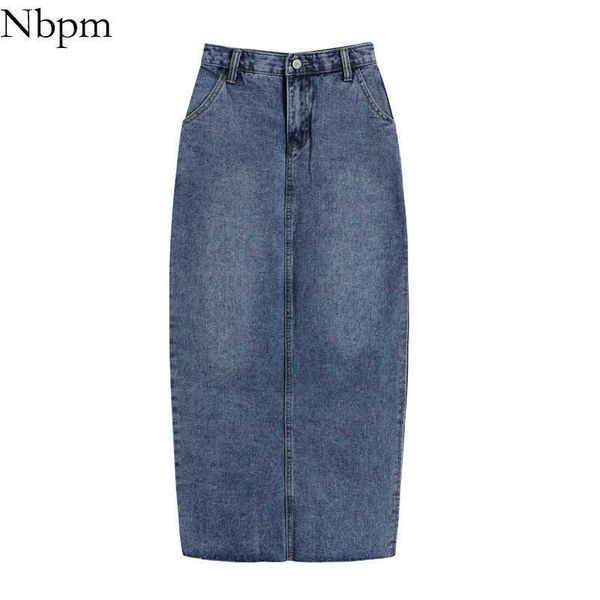 

nbpm women chic fashion with denim pockets midi skirts slit high waist elegant bottoms vintage casual spring summer 210529, Black