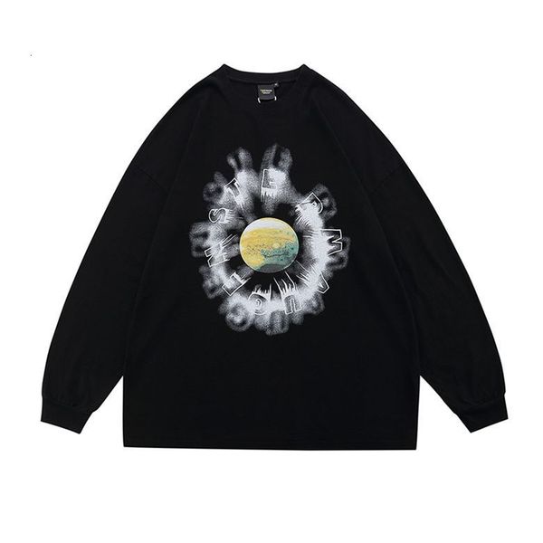 

ins high street printed loose sleeve pullover autumn winter boys and teenagers round neck sweater thin long t, Black