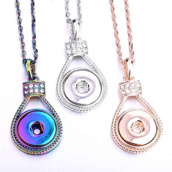 

vintage snap button jewelry dazzle color plating drop pendant fit 18mm snaps buttons necklace for women men noosa d015, Silver