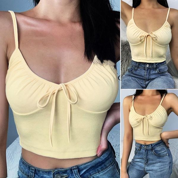 

scheming sling bowknot bandage ins small fresh vest yellow women's tanks & camis, White