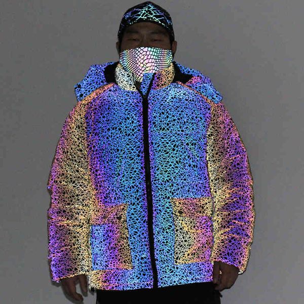 

men's winter coat 2021 fashion colorful reflective cotton clothes warm, Black