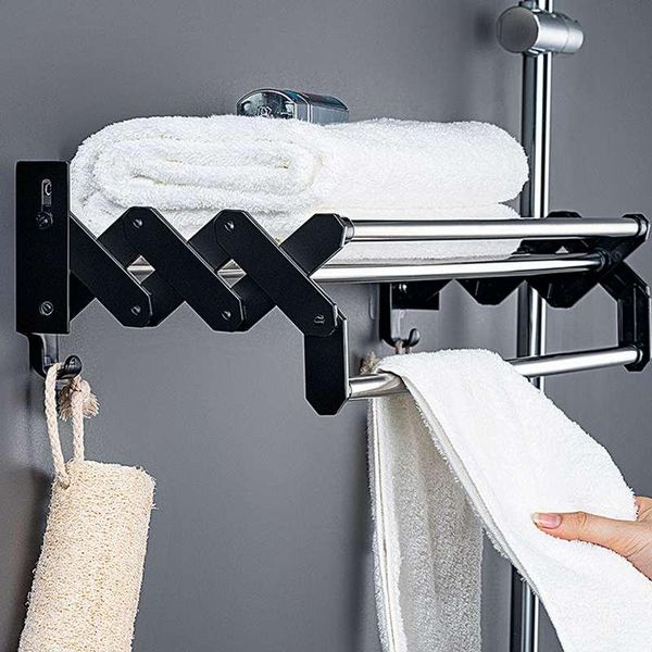 

towel racks 40/60cm foldable double punch-bars bathroom hanger stainless steel accessories rack