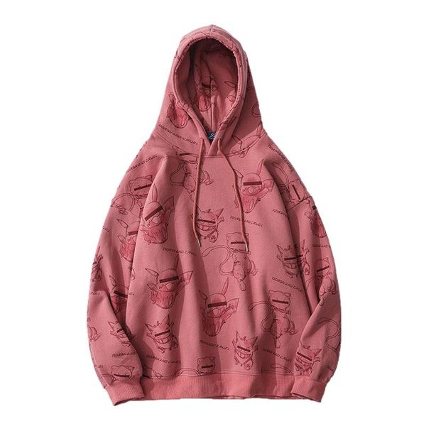

men's hoodies & sweatshirts women harajuku hoodie sweatshirt cartoon letters print pullover fleece casual loose japanese college style, Black